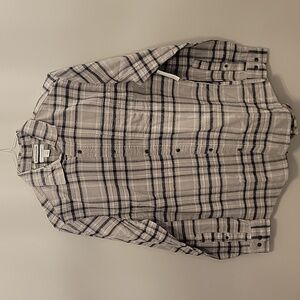 Mens small flannel button-down shirt. Black, grey and white